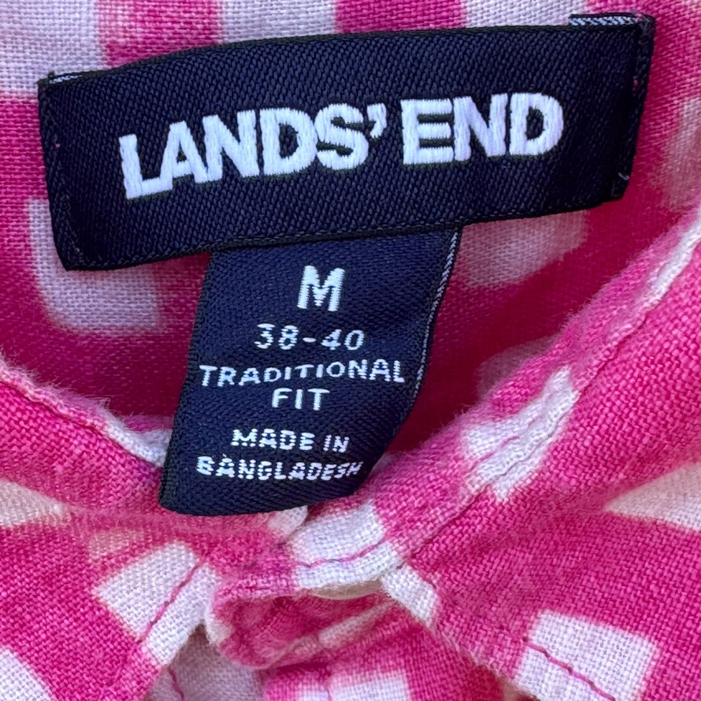 Lands End Button Down Shirt Mens M Pink Excellent 100% Linen Short Sleeve Shirt - Picture 3 of 11